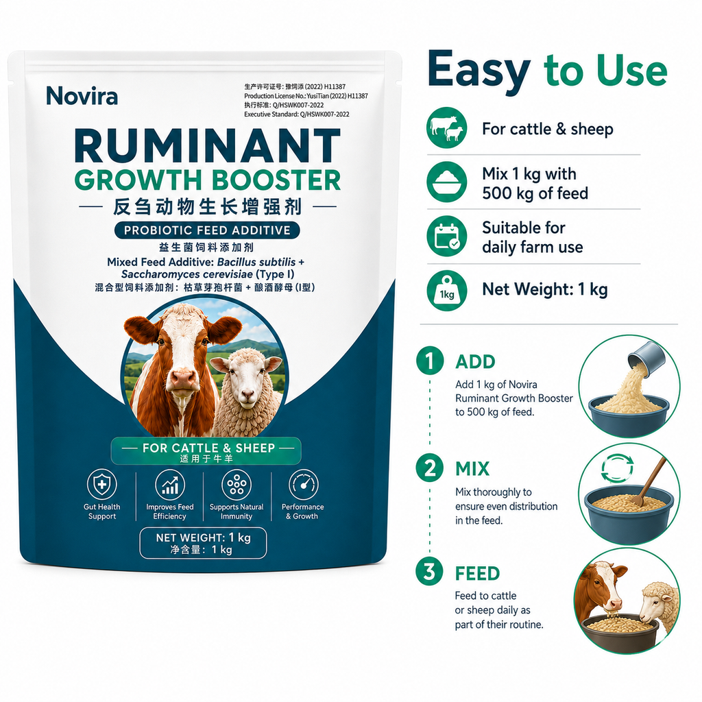 Novira Ruminant Growth Booster Probiotic Feed Additive for Cattle & Sheep, 1kg