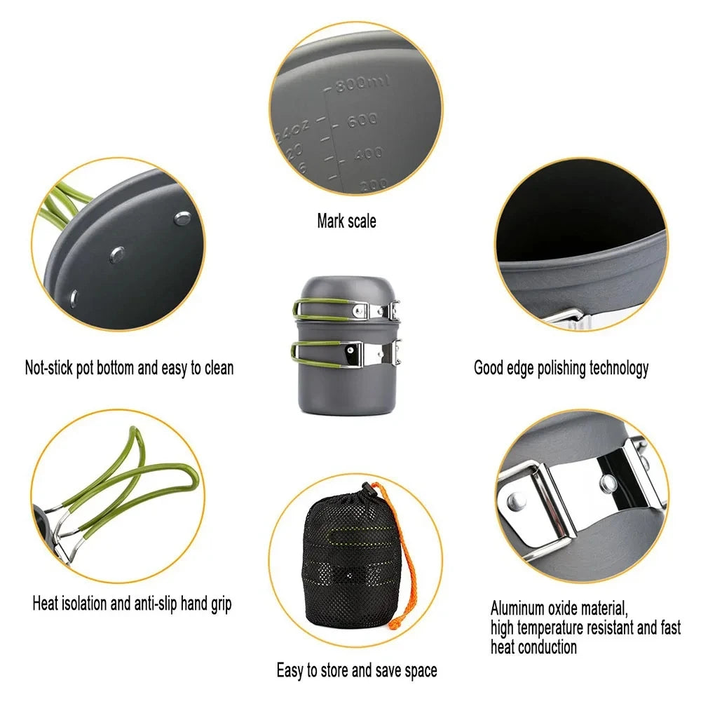 Novira™ Ultralight Camping Cookware Mess Kit - Compact & Portable Non-Stick Pot Set for Backpacking & Hiking