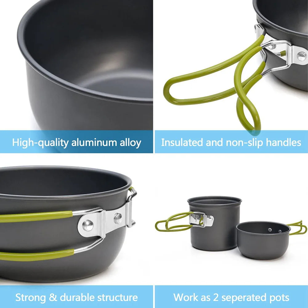 Novira™ Ultralight Camping Cookware Mess Kit - Compact & Portable Non-Stick Pot Set for Backpacking & Hiking